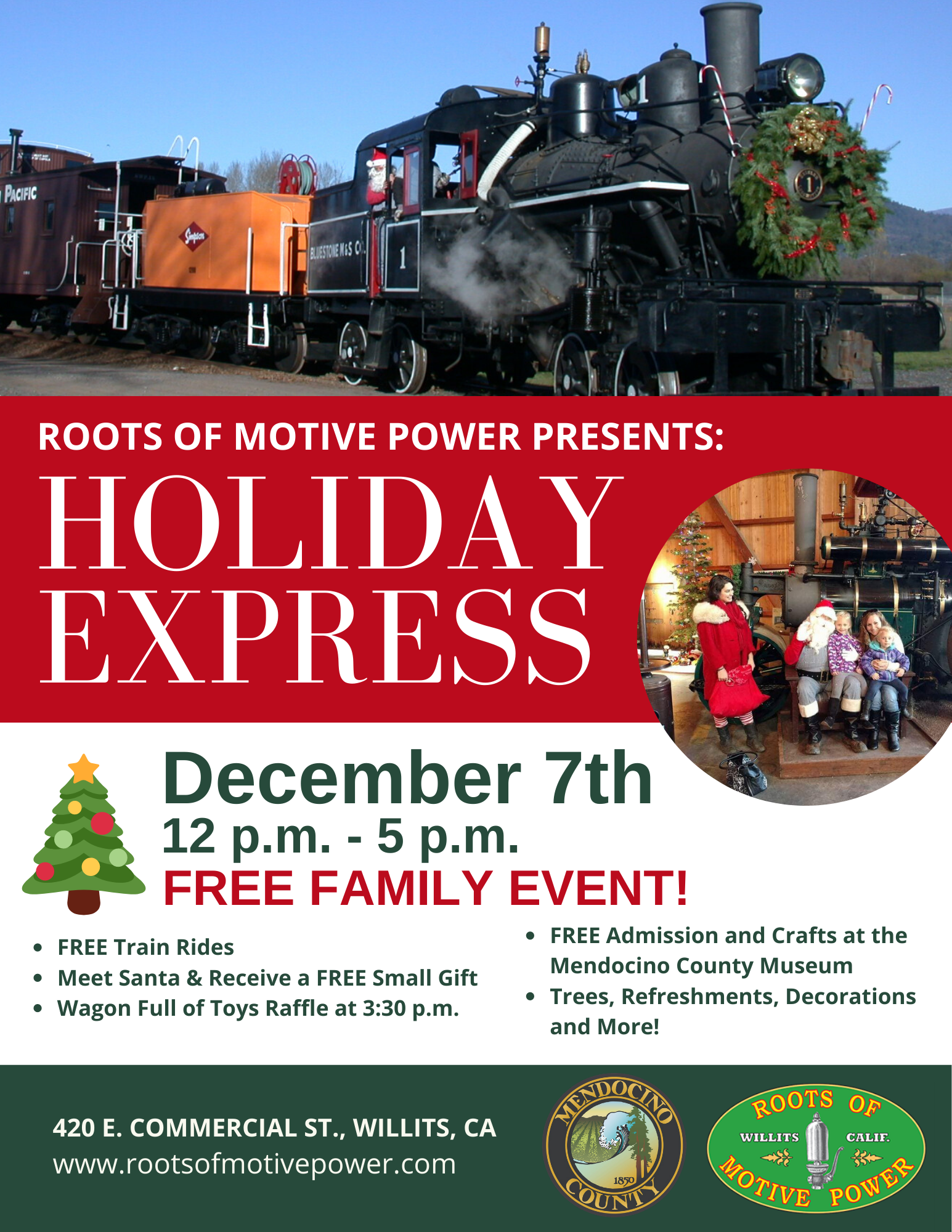 Steam Train and People by Christmas Tree