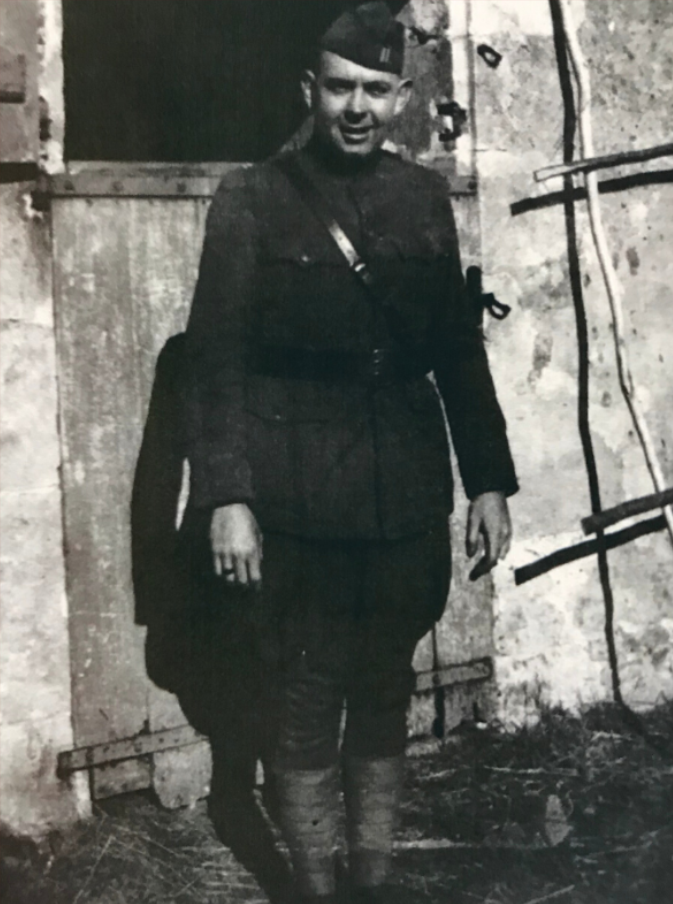 black and white photo of man in World War One uniform